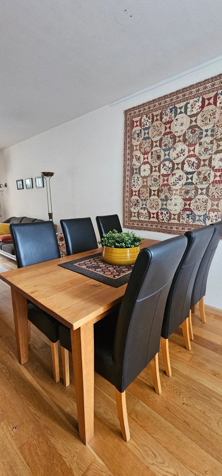 Eikenhouten eettafel met 6 leren stoelen, Huis en Inrichting, Ophalen, 50 tot 100 cm, Zo goed als nieuw, Vijf personen of meer