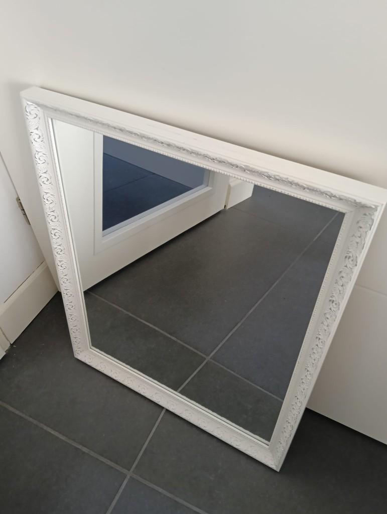 Vintage spiegel wit 50 x 60 cm, Ophalen, Gebruikt, Minder dan 100 cm, Rechthoekig