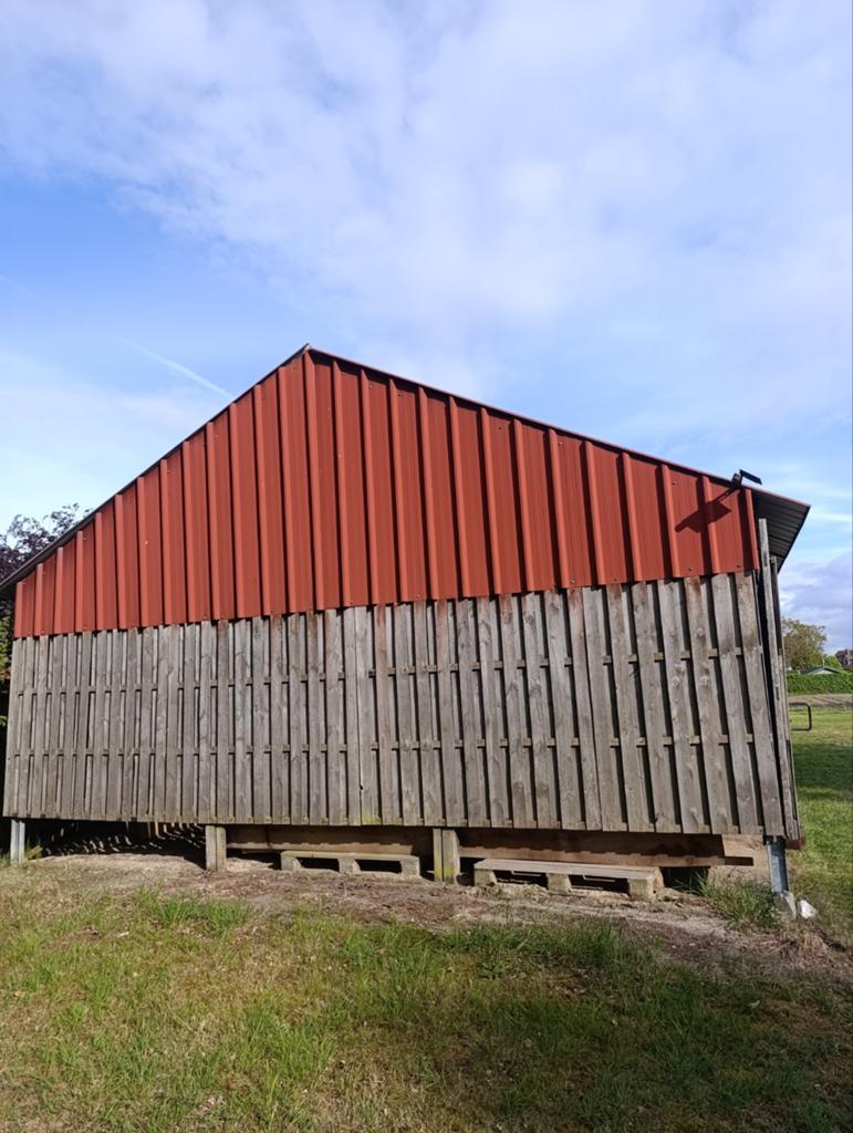 Schuur constructie 103m2 - Zelf afbreken en meenemen, Ophalen of Verzenden, Gebruikt, Hout, Containerberging