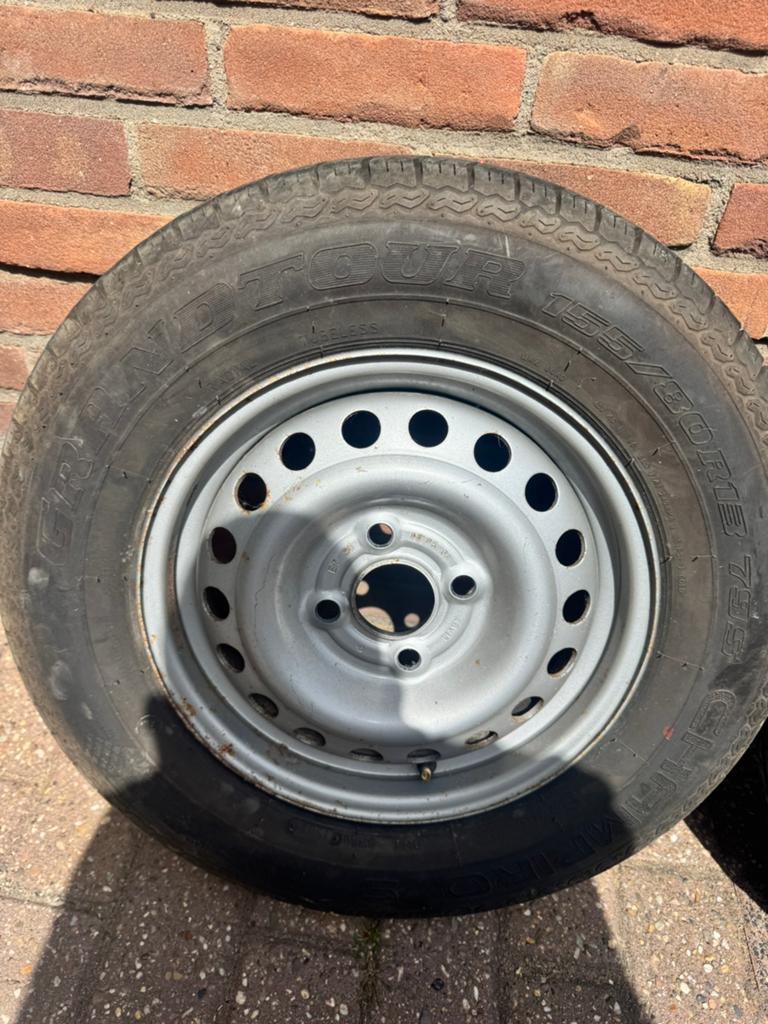 155/80/13 incl velgen aanhanger trailer, Ophalen, Gebruikt
