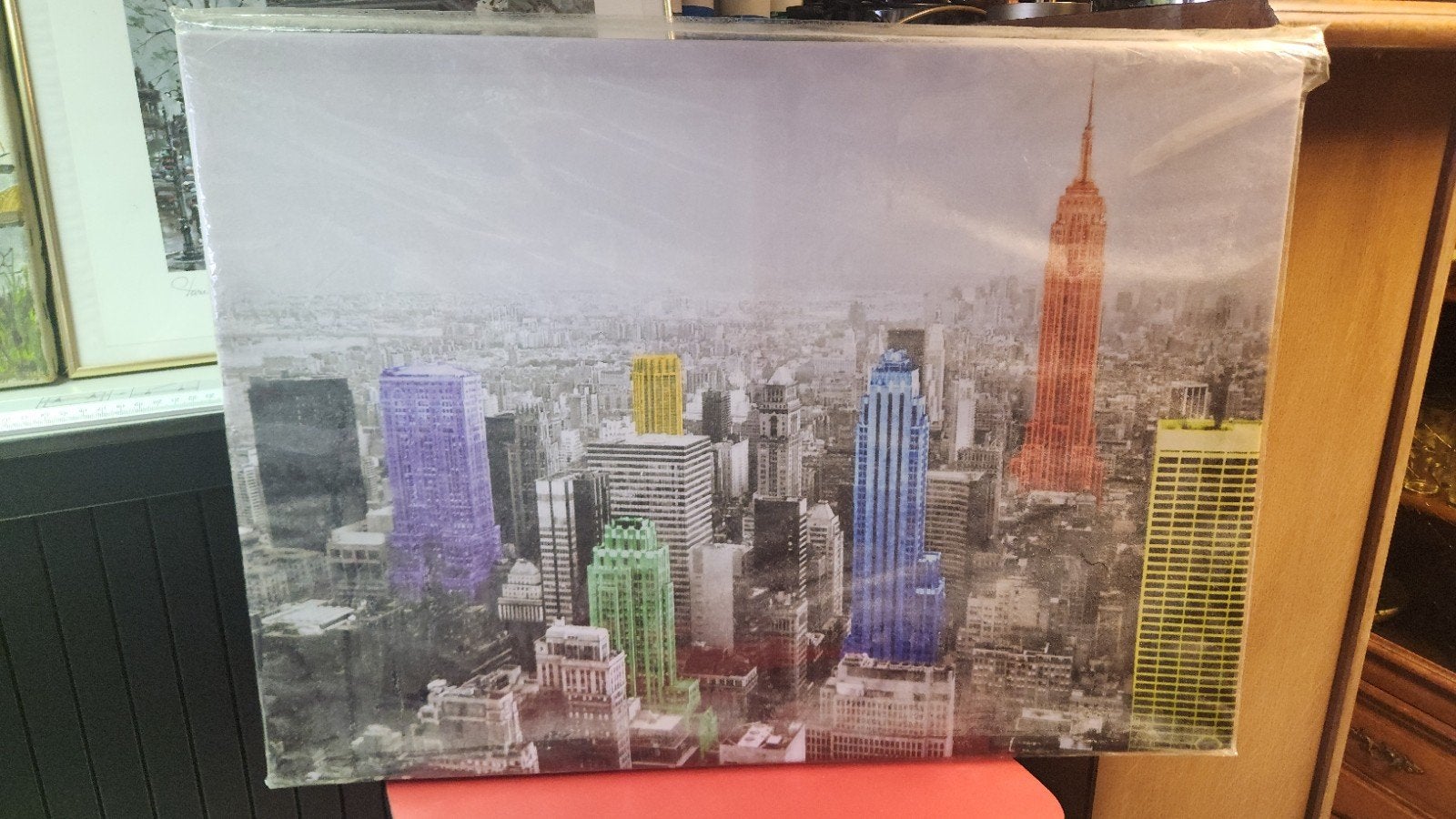 Canvas schilderij New York skyline kleuraccenten, Ophalen