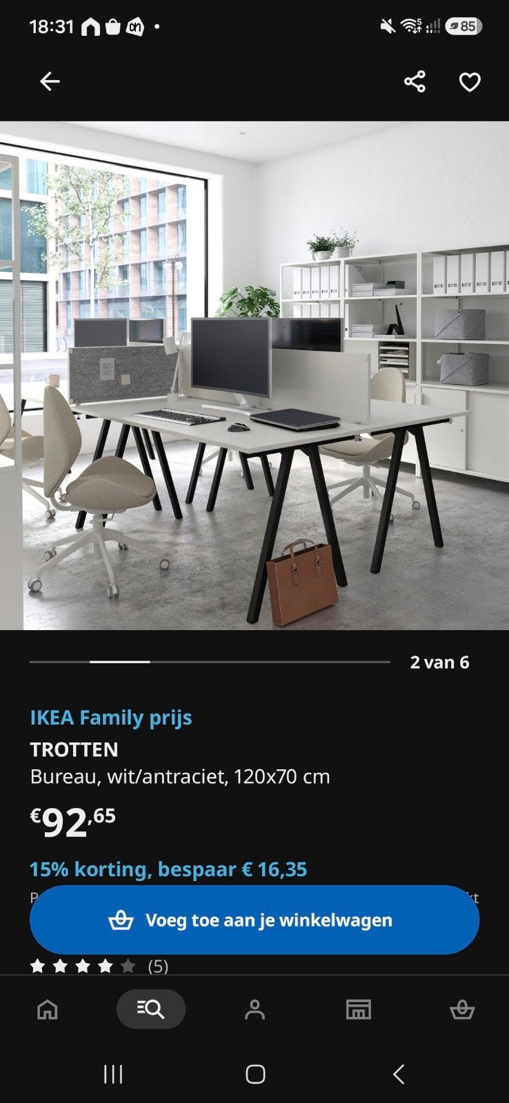 IKEA Trotten Bureau, lichtgrijs, 120x70 cm, Ophalen, Gebruikt