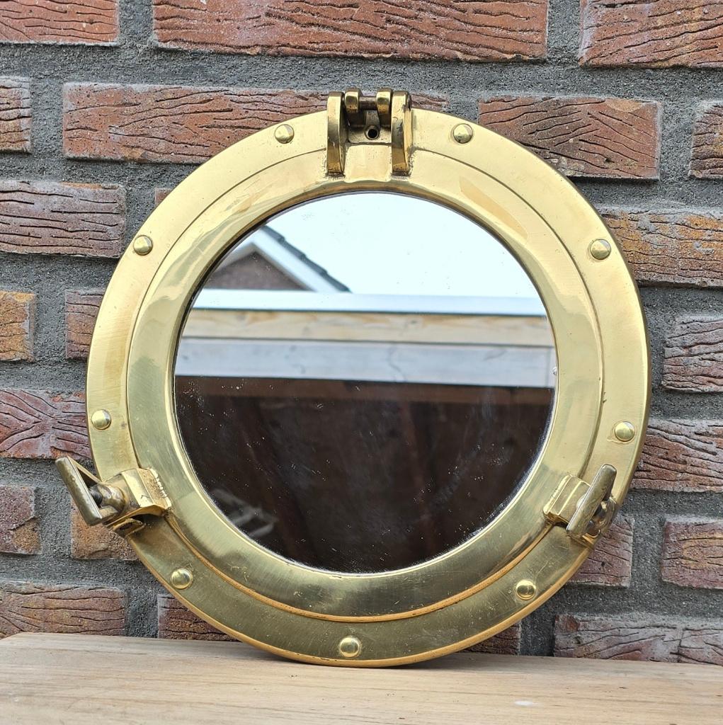 Vintage Messing Patrijspoort Spiegel - Maritieme Decoratie, Ophalen of Verzenden, Gebruikt, Motorboot of Zeilboot