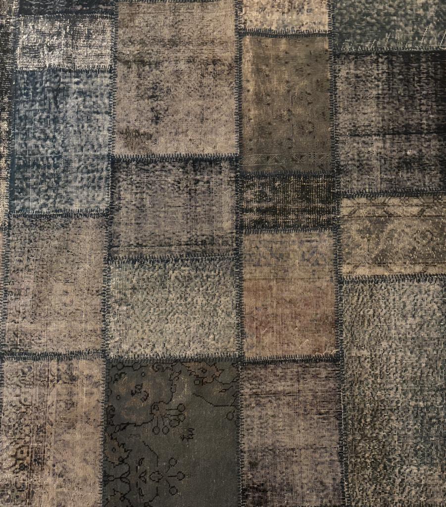 Vintage patchwork vloerkleed 200x300 blauw grijs, Grijs, 150 tot 200 cm, 200 cm of meer, Ophalen of Verzenden