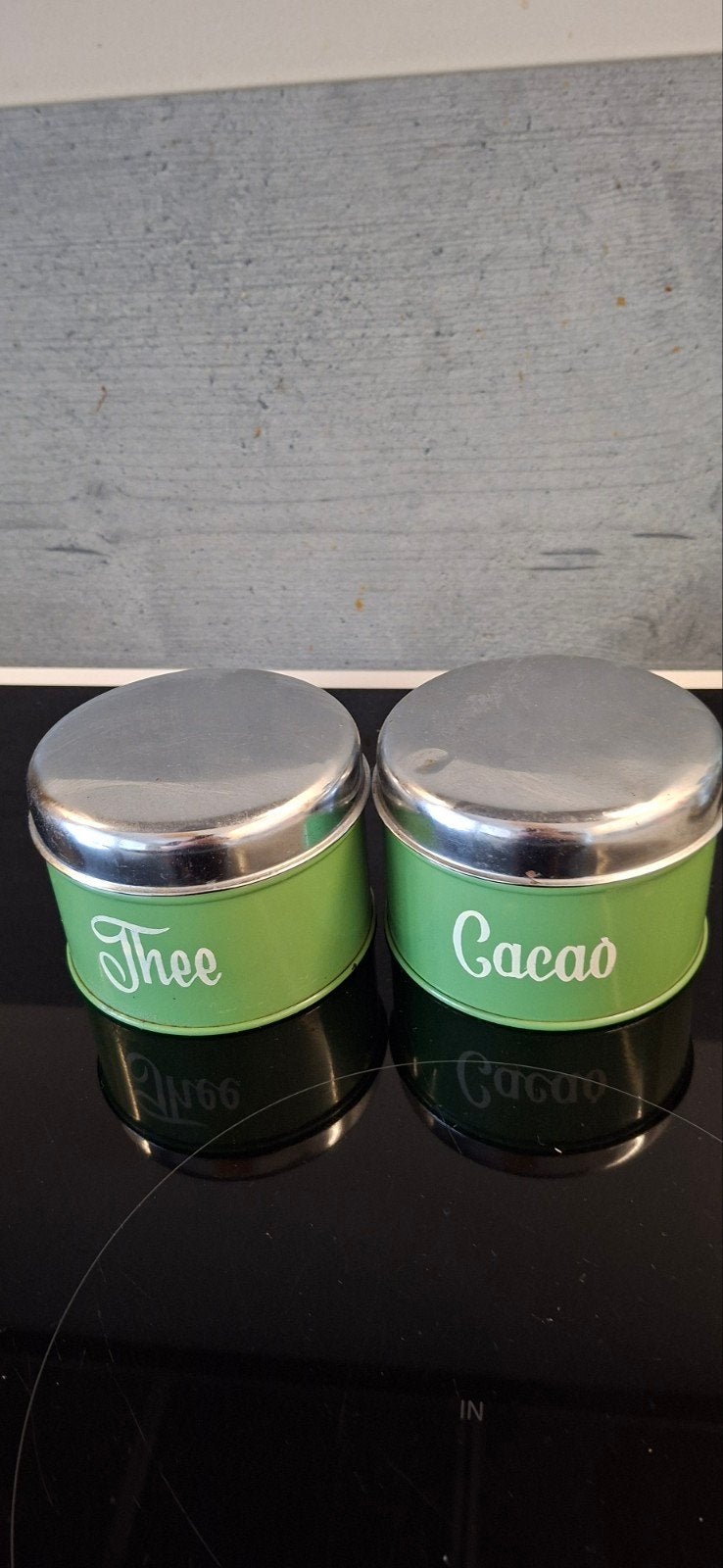Brocante Brabantia voorraad bussen groen Cacao en Thee, Ophalen of Verzenden