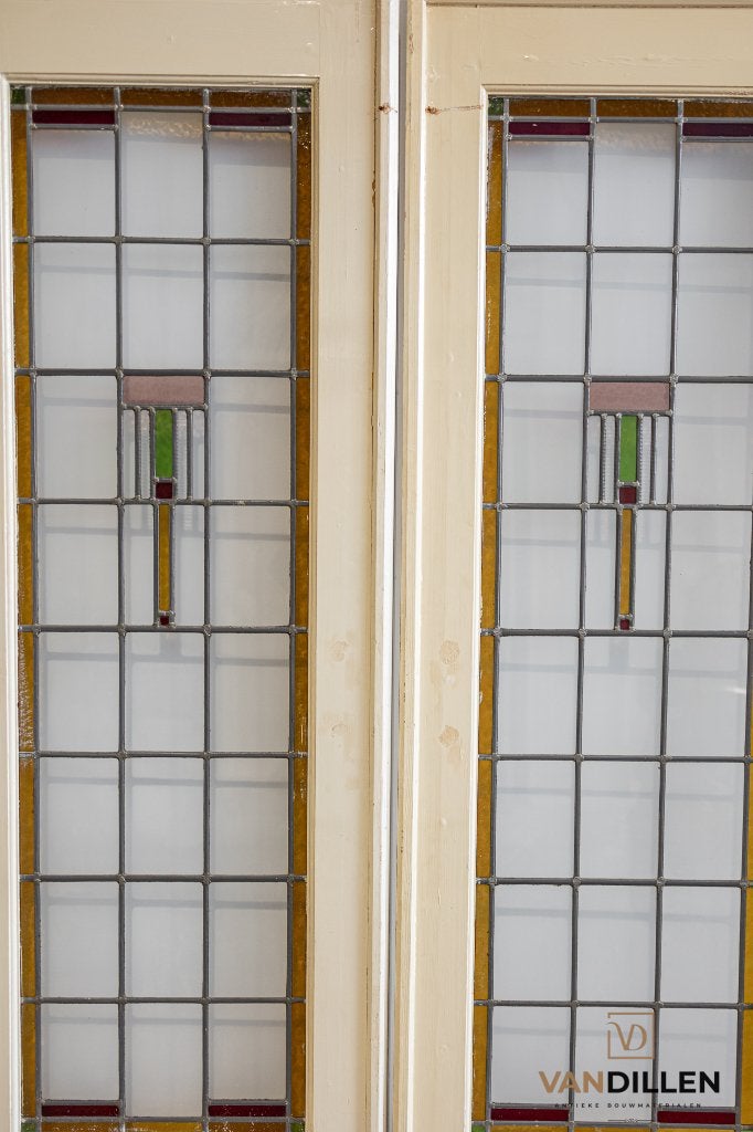 Oude ensuite kamer deuren glas in lood art deco gaaf!, Doe-het-zelf en Verbouw, Deuren en Horren, Gebruikt, 120 cm of meer, Binnendeur