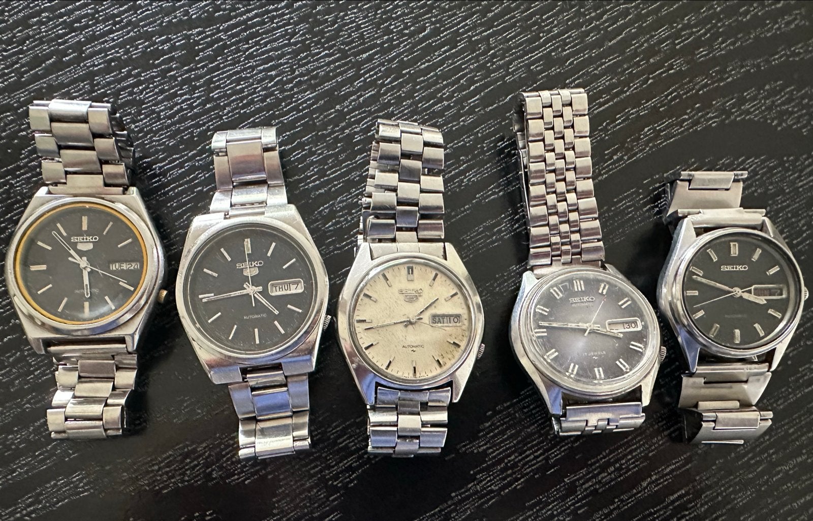 Set van 5 Vintage Seiko 5 Automatische Polshorloges, Sieraden, Tassen en Uiterlijk, Horloges | Antiek, Seiko, Staal, Met bandje