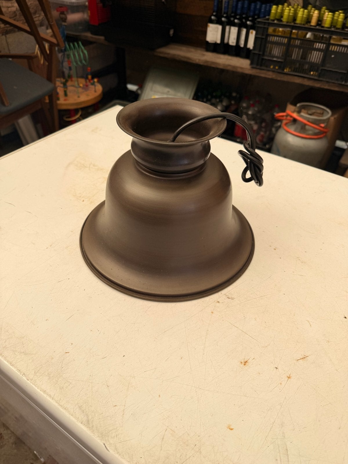 7 stuks Vintage hanglamp - Bruin metaal - Industriële stijl, Ophalen, Gebruikt, Metaal, E27 (groot)