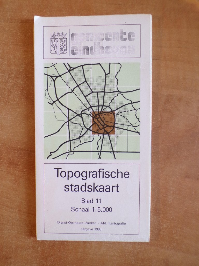 plattegrond Eindhoven, topografische stadskaart centrum 1988, Gelezen, Ophalen of Verzenden, Landkaart, 1800 tot 2000
