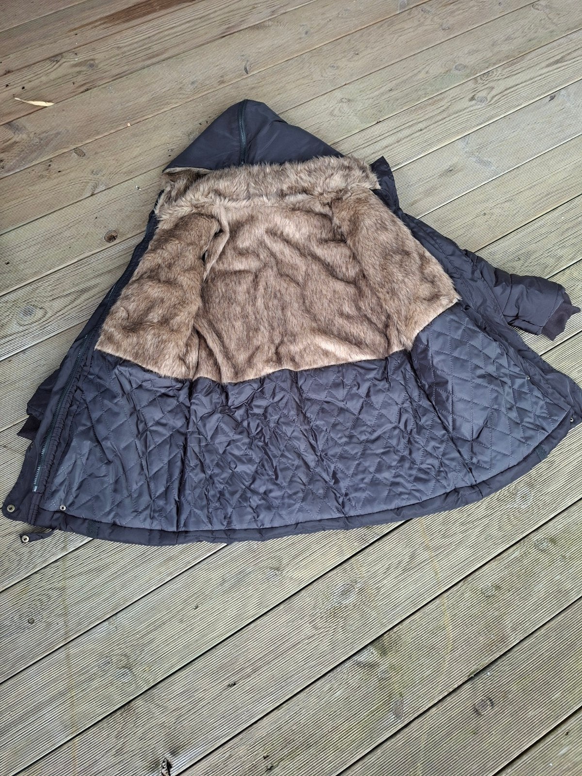 Donkerblauwe winterjas met teddy (bont look) voering, Blauw, Nieuw, Onbekend, Ophalen