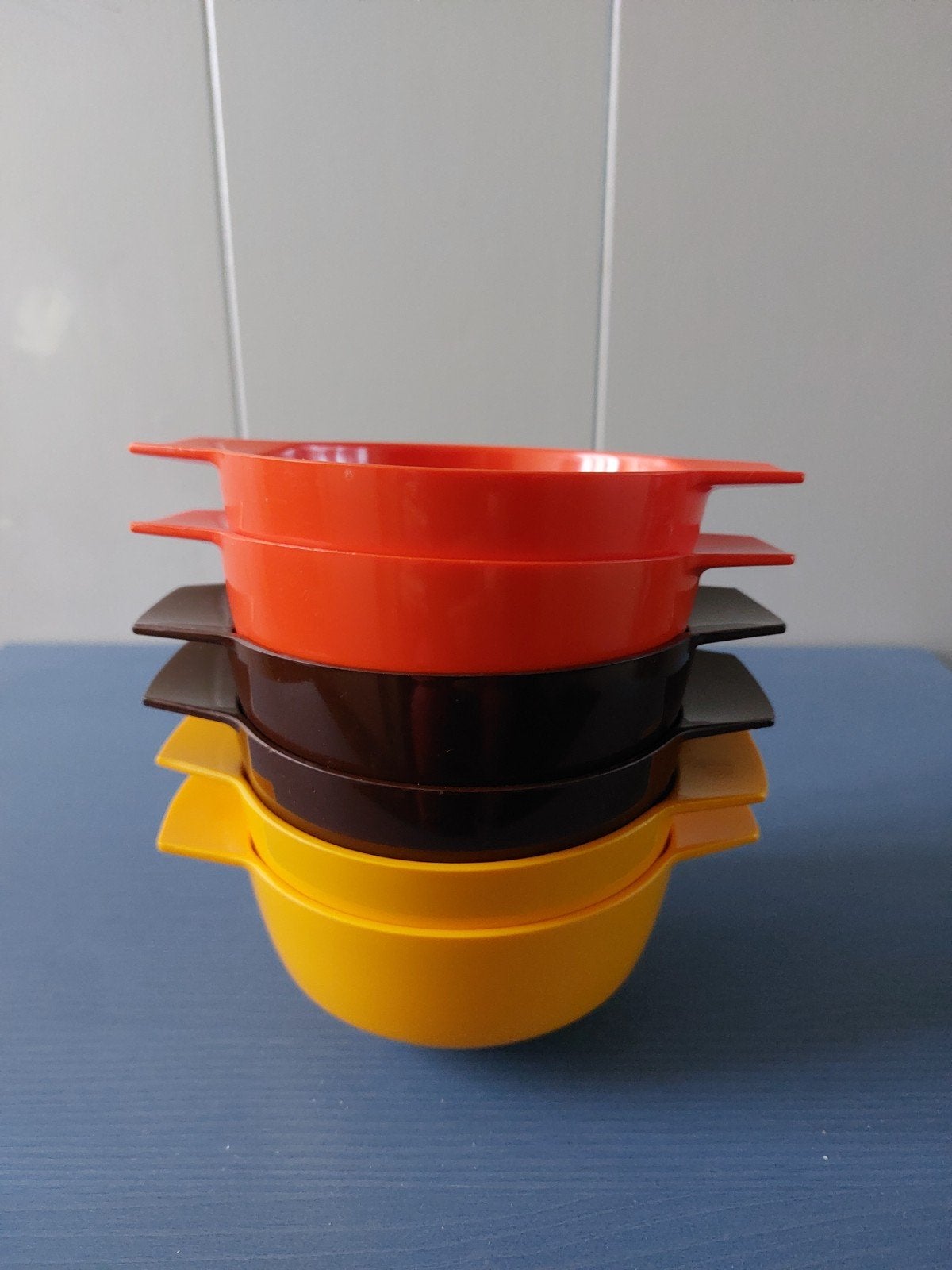 Vintage Mepal Camping schaaltjes s105 oranje geel bruin, Ophalen of Verzenden