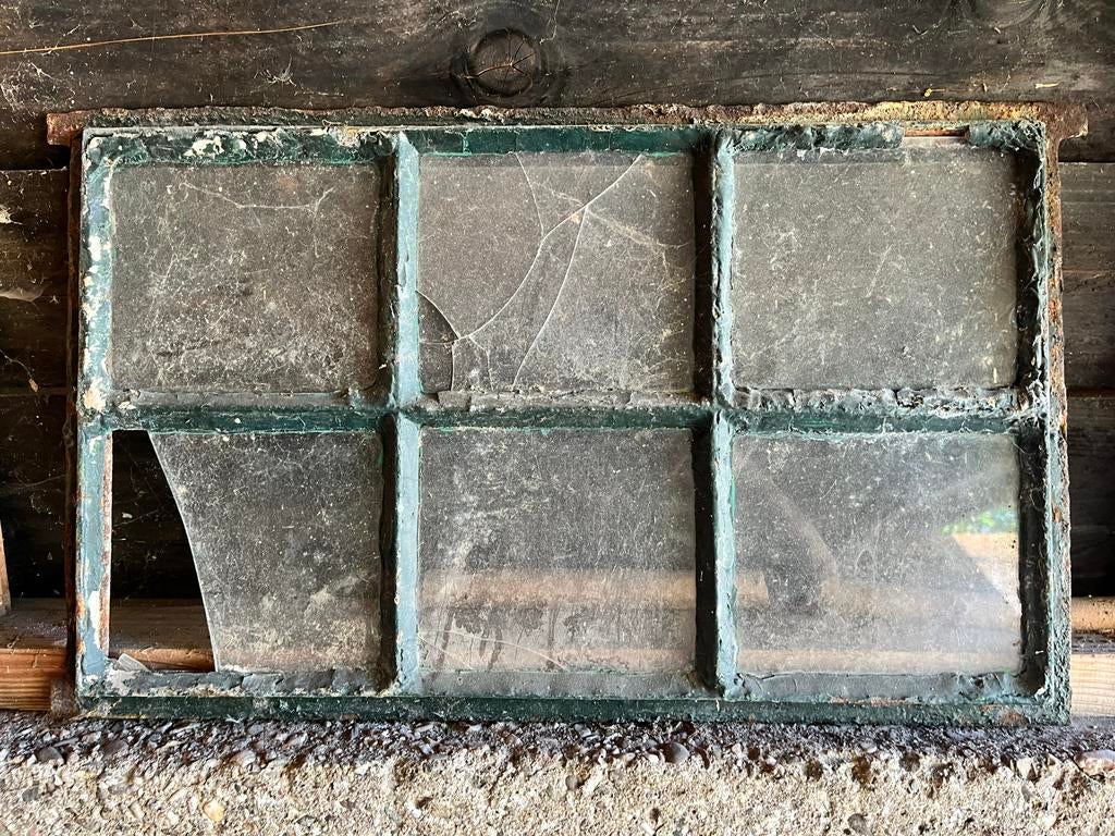 3xOud raamkozijn met gebroken glas - decoratie/project, Ophalen, Gevelraam of Ruit, Gebruikt, Minder dan 80 cm