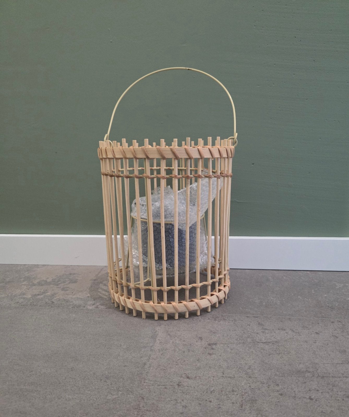 Grote bamboo windlicht lantaarn met kaars NIEUW, Ophalen of Verzenden, Nieuw, Windlicht