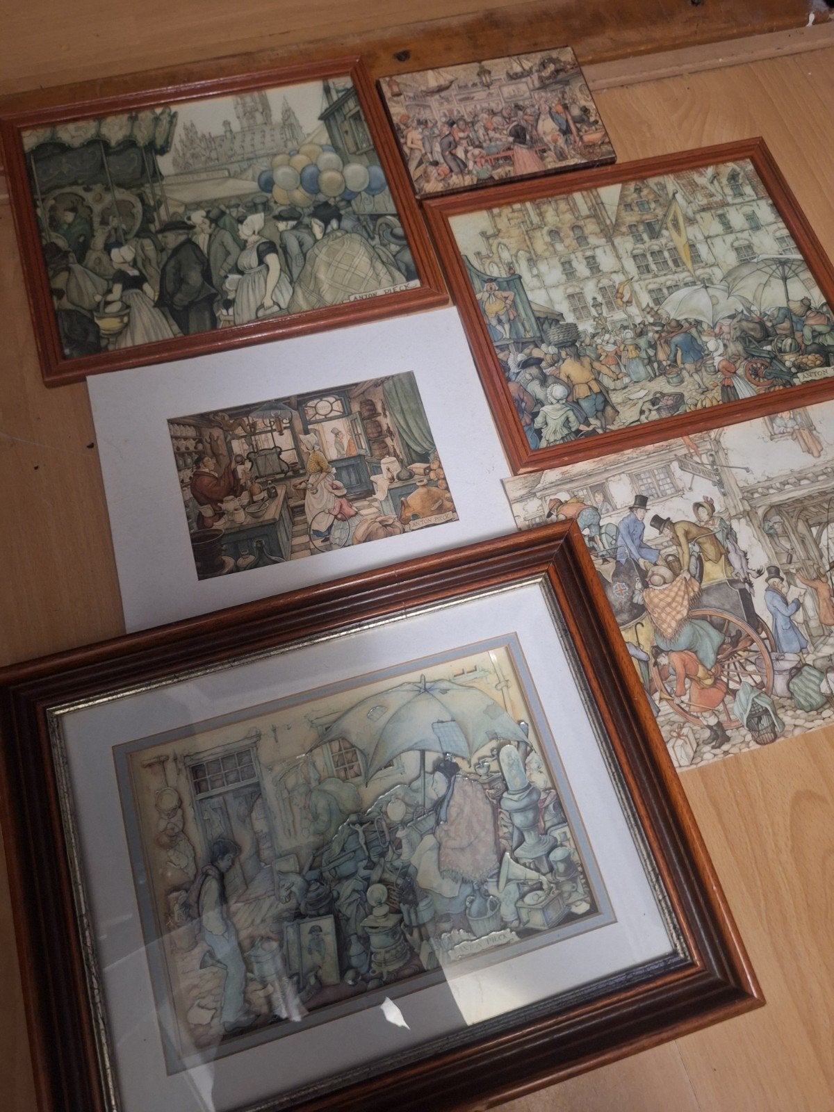 Anton Pieck prints met en zonder lijst (set van 5), Verzamelen, Efteling, Ophalen of Verzenden, Zo goed als nieuw, Overige typen