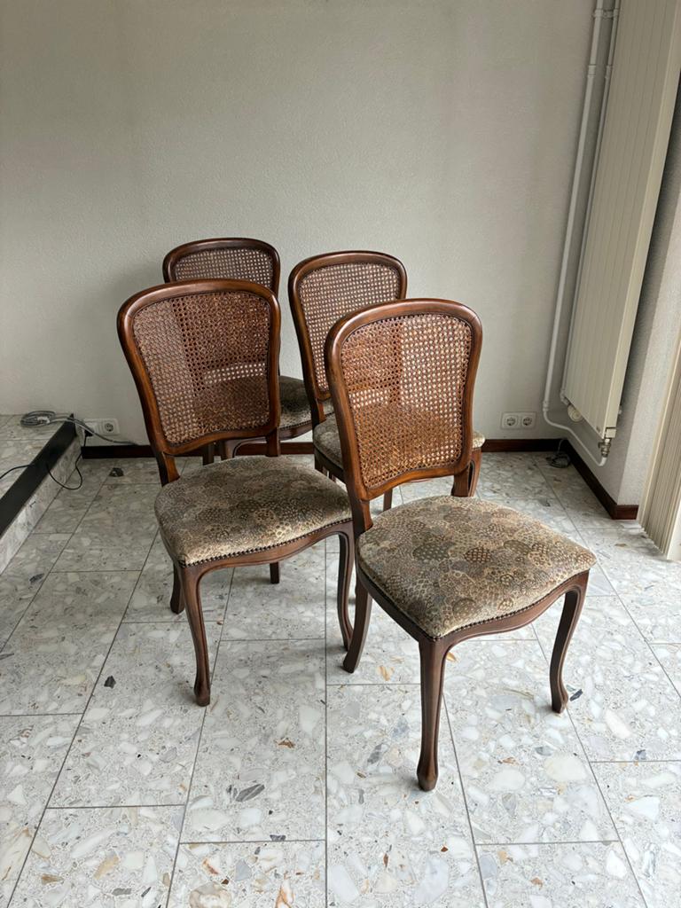 Set van 4 vintage rotan stoelen met gestoffeerde zitting, Ophalen