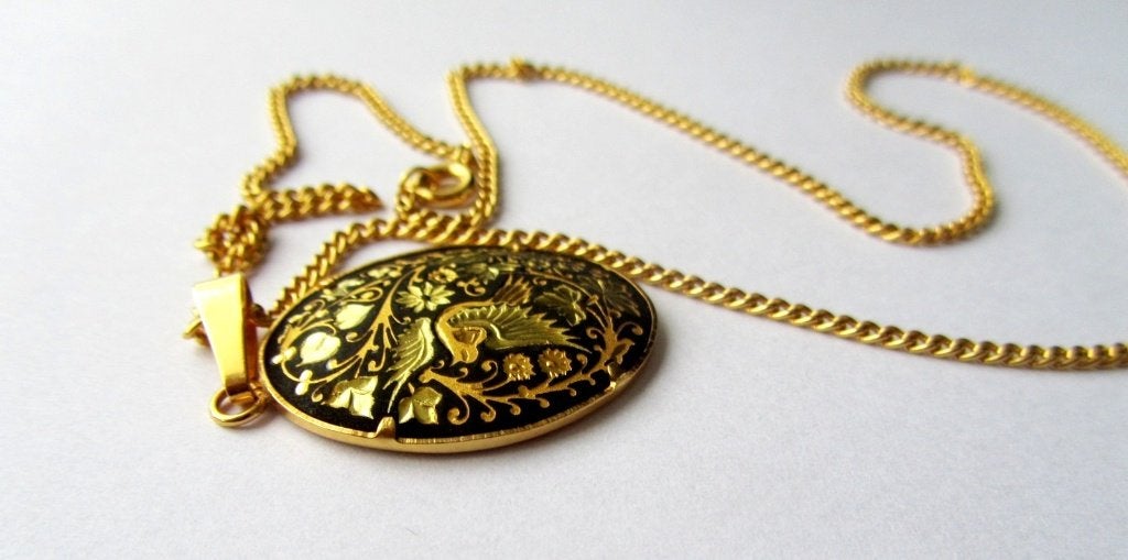 Toledo Spanje Damascenus sierlijke hanger en ketting verguld, Ophalen, Zo goed als nieuw, Goud, Overige materialen