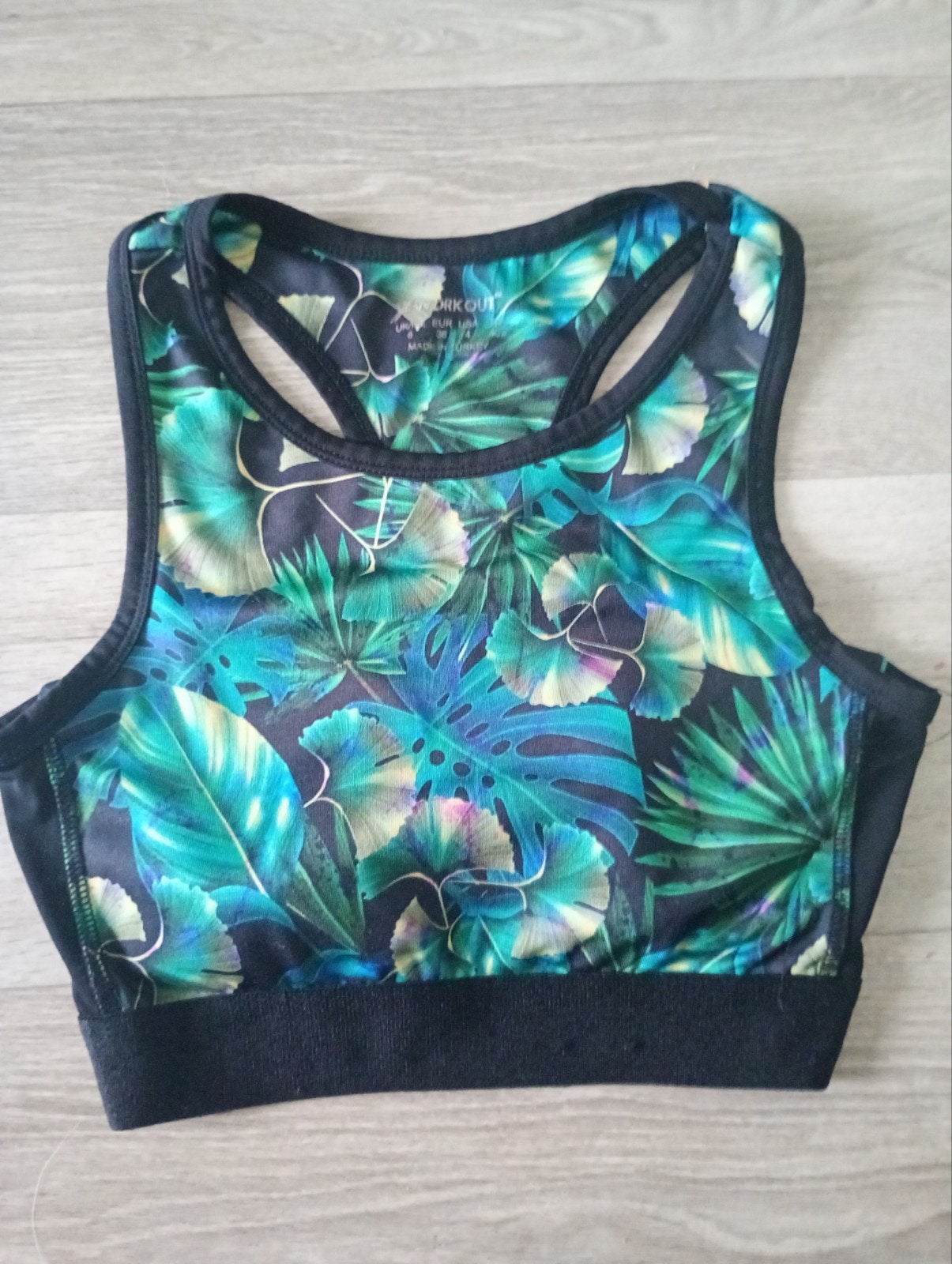 Workout sporttop met tropische bladerprint, Meerkleurig, Maat 36 (S), WORKOUT, Ophalen of Verzenden