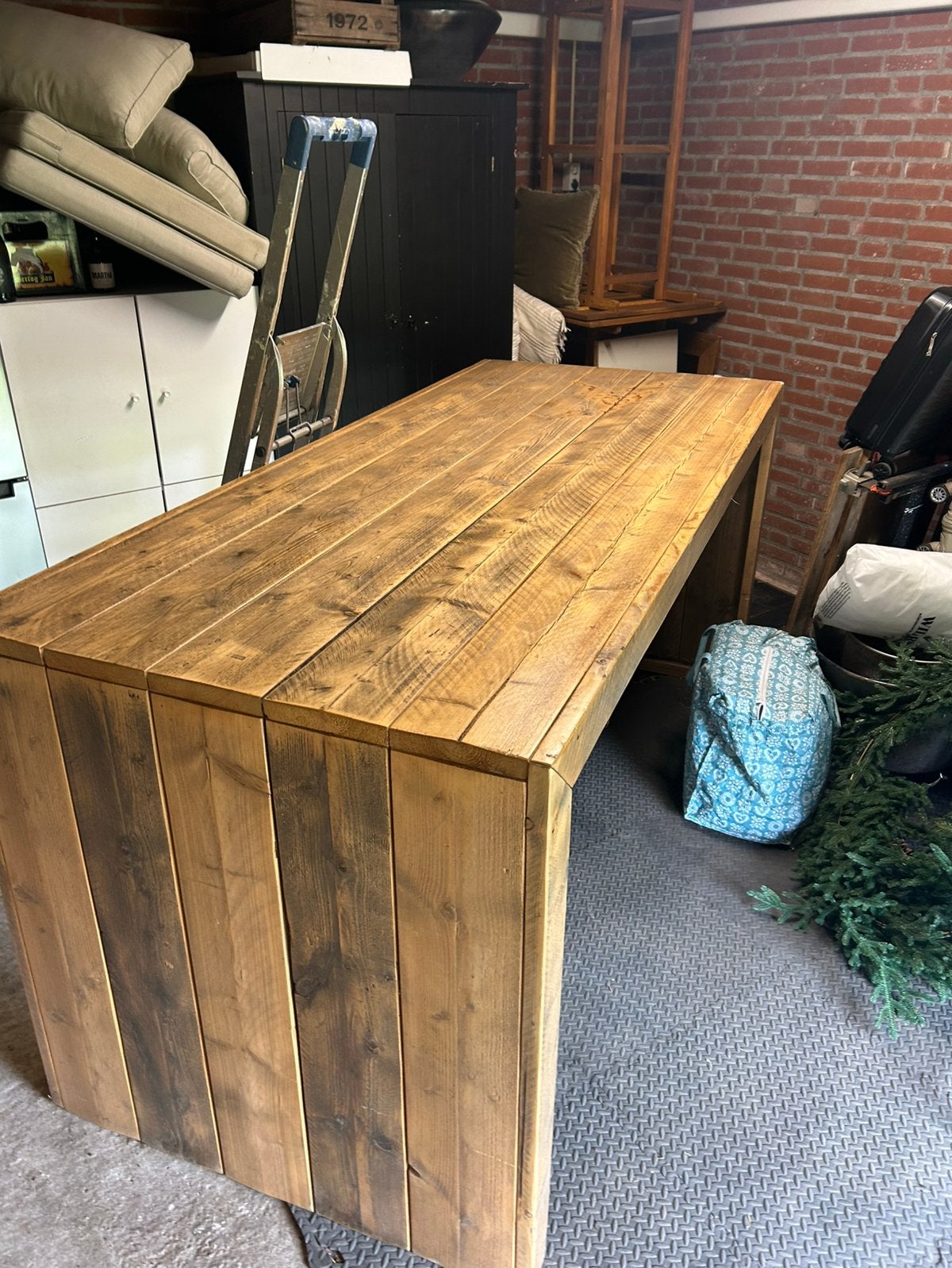 Stevige houten stamtafel, Huis en Inrichting, Tafels | Eettafels, Ophalen of Verzenden, Rechthoekig, 100 tot 150 cm