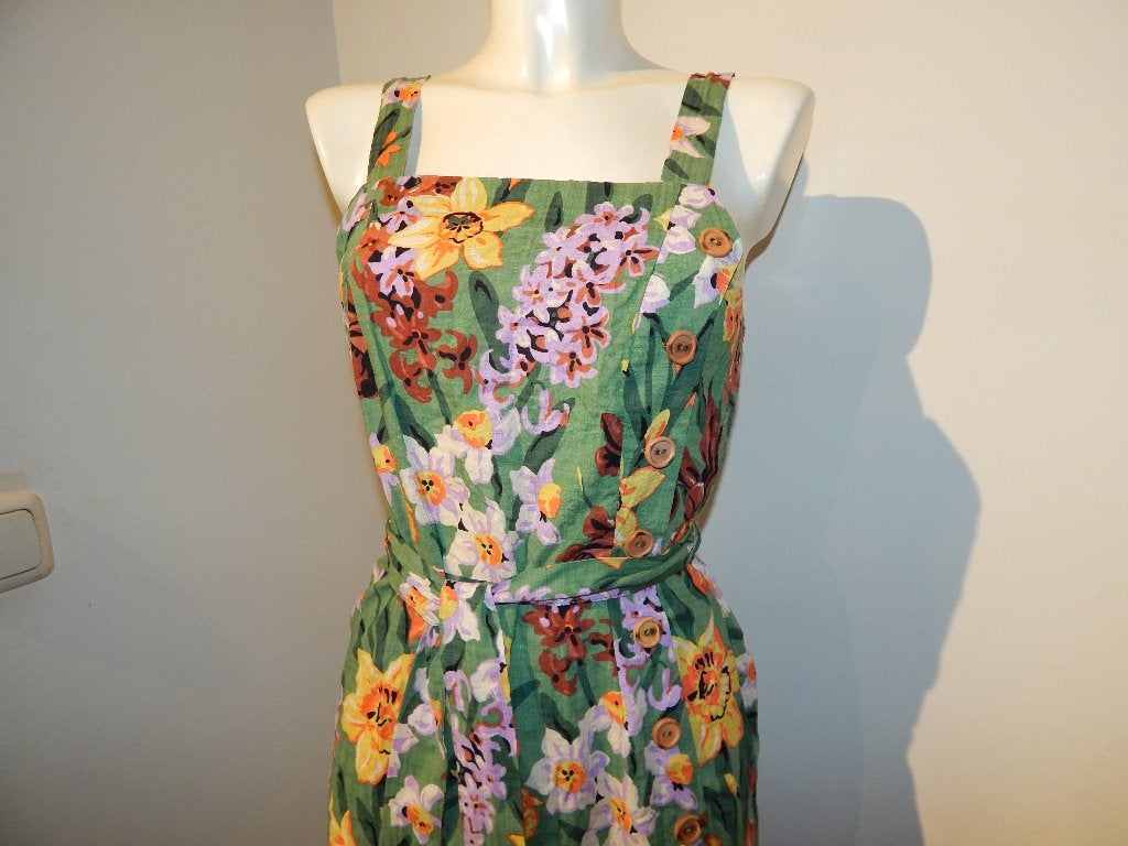 King Louie jurk groen kleurrijke bloemen print Nieuw S, Nieuw, King Louie, Maat 36 (S), Onder de knie