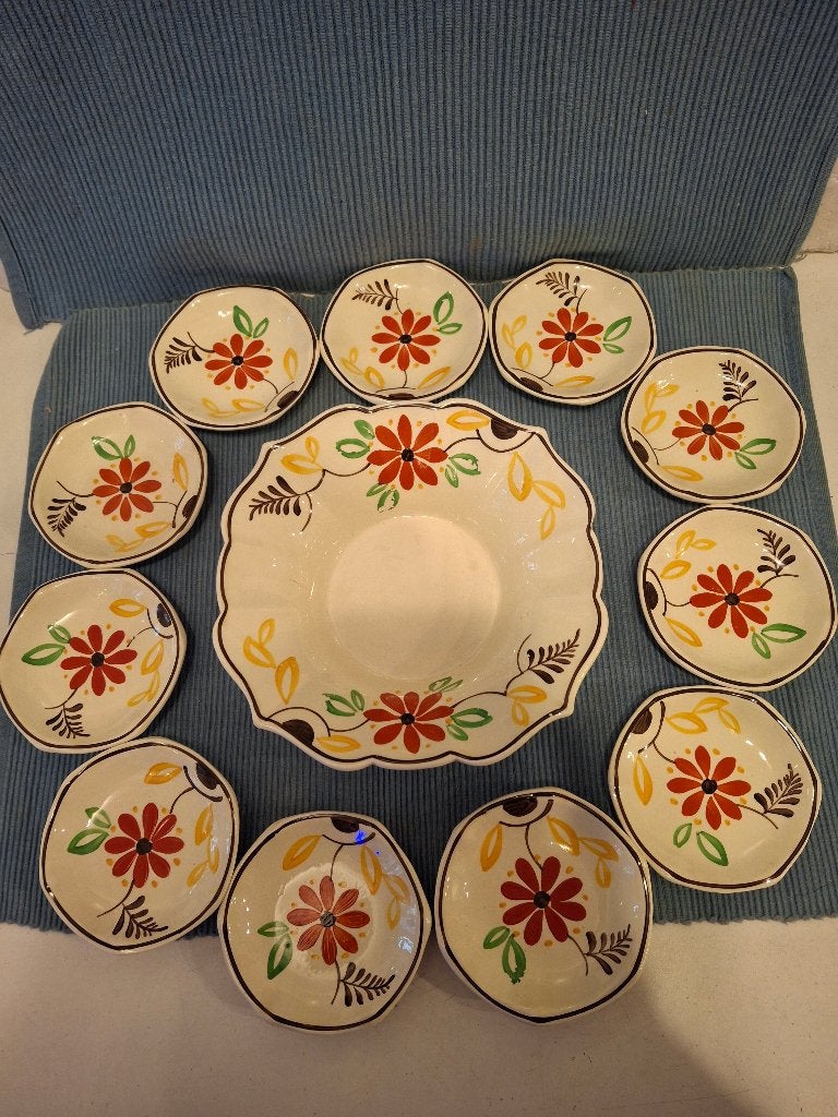 Societe Ceramique - aardewerk bonbonschaaltje met 11 bordjes, Ophalen of Verzenden