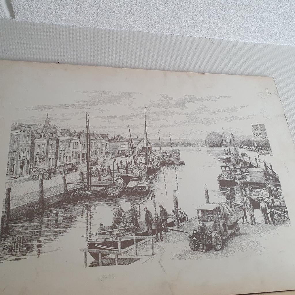 Ets Oud-Beijerlandse haven +/- 1920, Antiek en Kunst, Ophalen, 1900 - 1949