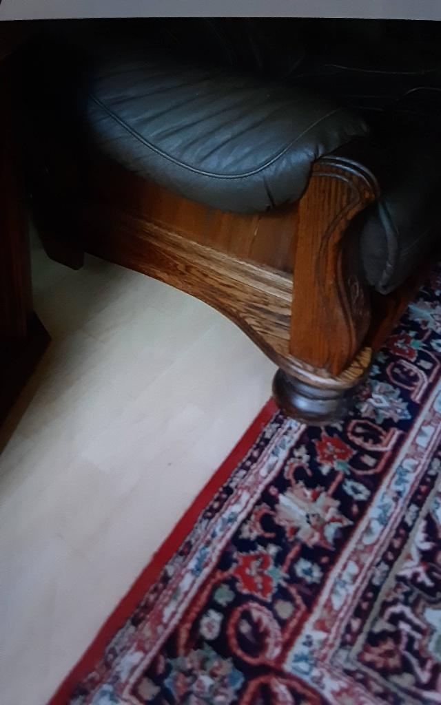 Eiken leren bankstel, Ophalen, Driepersoons, 75 tot 100 cm, Zo goed als nieuw