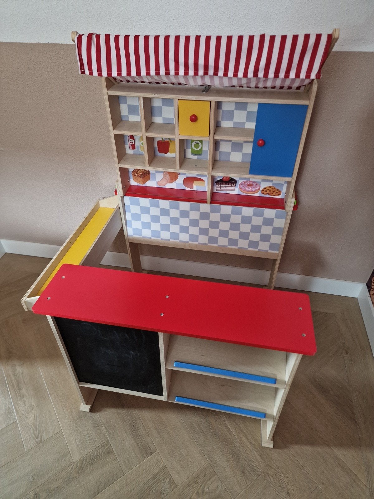 Houten Speelgoedwinkeltje met Luifel en Accessoires, Ophalen, Zo goed als nieuw, Jongen of Meisje