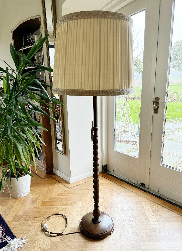 Grote staande lamp vintage lampenkap lampenvoet, Ophalen, Vintage, E27 (groot), Zo goed als nieuw