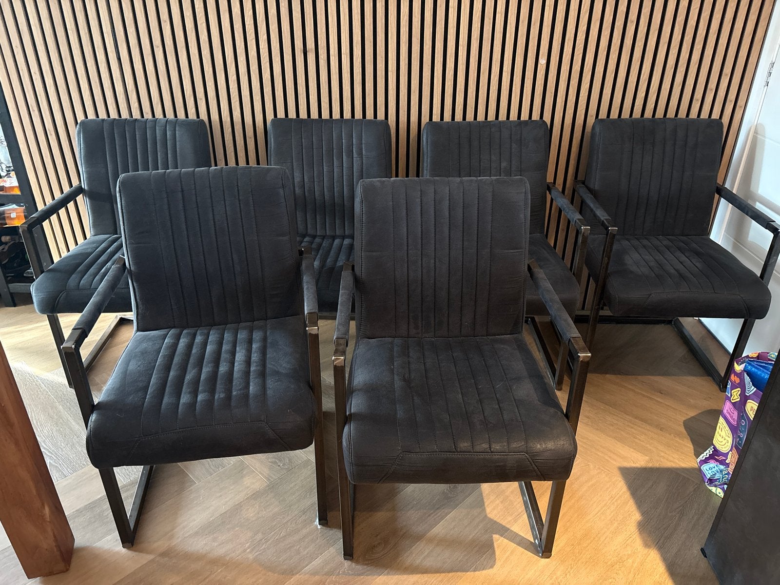 6 Antraciet Microvezel Leer Stoelen, Ophalen, Gebruikt, Zwart, Leer