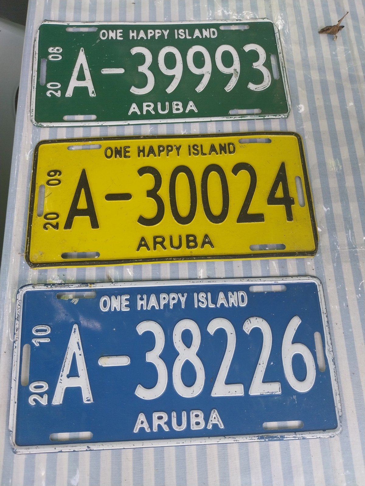 Set van 3 Aruba kentekenplaten - 'One Happy Island', Ophalen of Verzenden, Gebruikt, Auto's