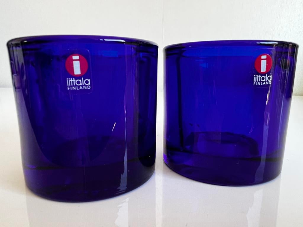 2 Iittala KIVI Marimekko Waxinelichthouder~Ultramarine Blue, Huis en Inrichting, Ophalen of Verzenden, Zo goed als nieuw, Kandelaar