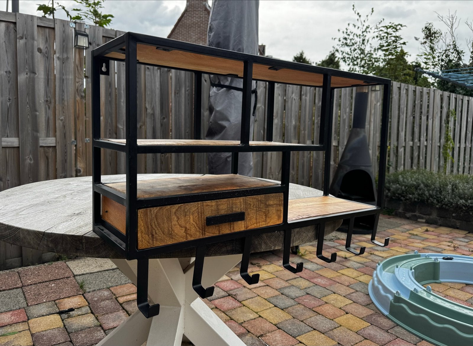 Industriële wandkapstok met lade en planken 80x40x22, Gebruikt, Minder dan 100 cm, Hout, Ophalen