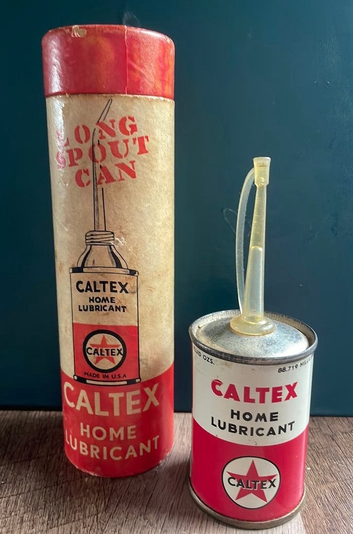 Uniek blik Huishoudolie Caltex + orig.verpakking jaren’50, Ophalen of Verzenden, Gebruikt, Overige