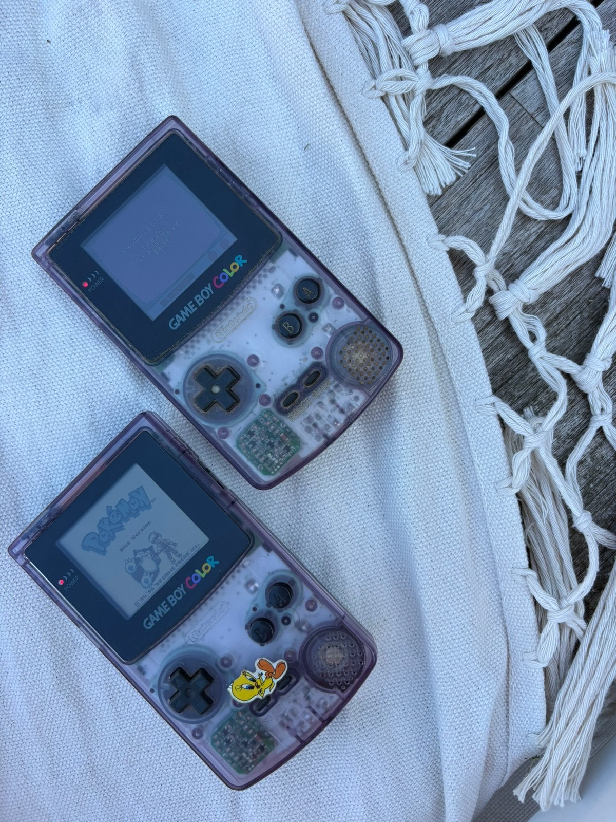 2 GAMEBOY COLOR TRANSPARANT PURPLE INCL SPELLEN, Spelcomputers en Games, Spelcomputers | Nintendo Game Boy, Ophalen, Gebruikt