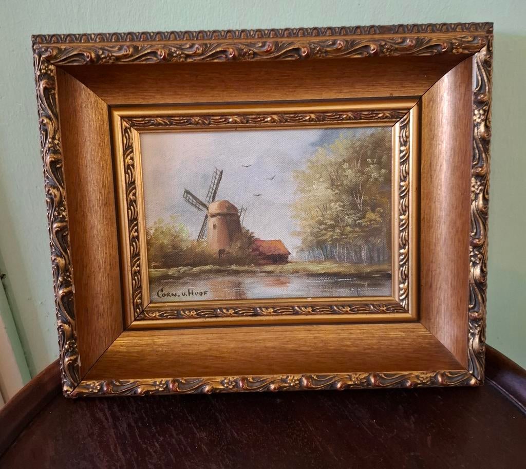 Schilderij Olieverf op linnen,  in baroklijst 29 cm bij 24 c, Antiek en Kunst, Ophalen of Verzenden