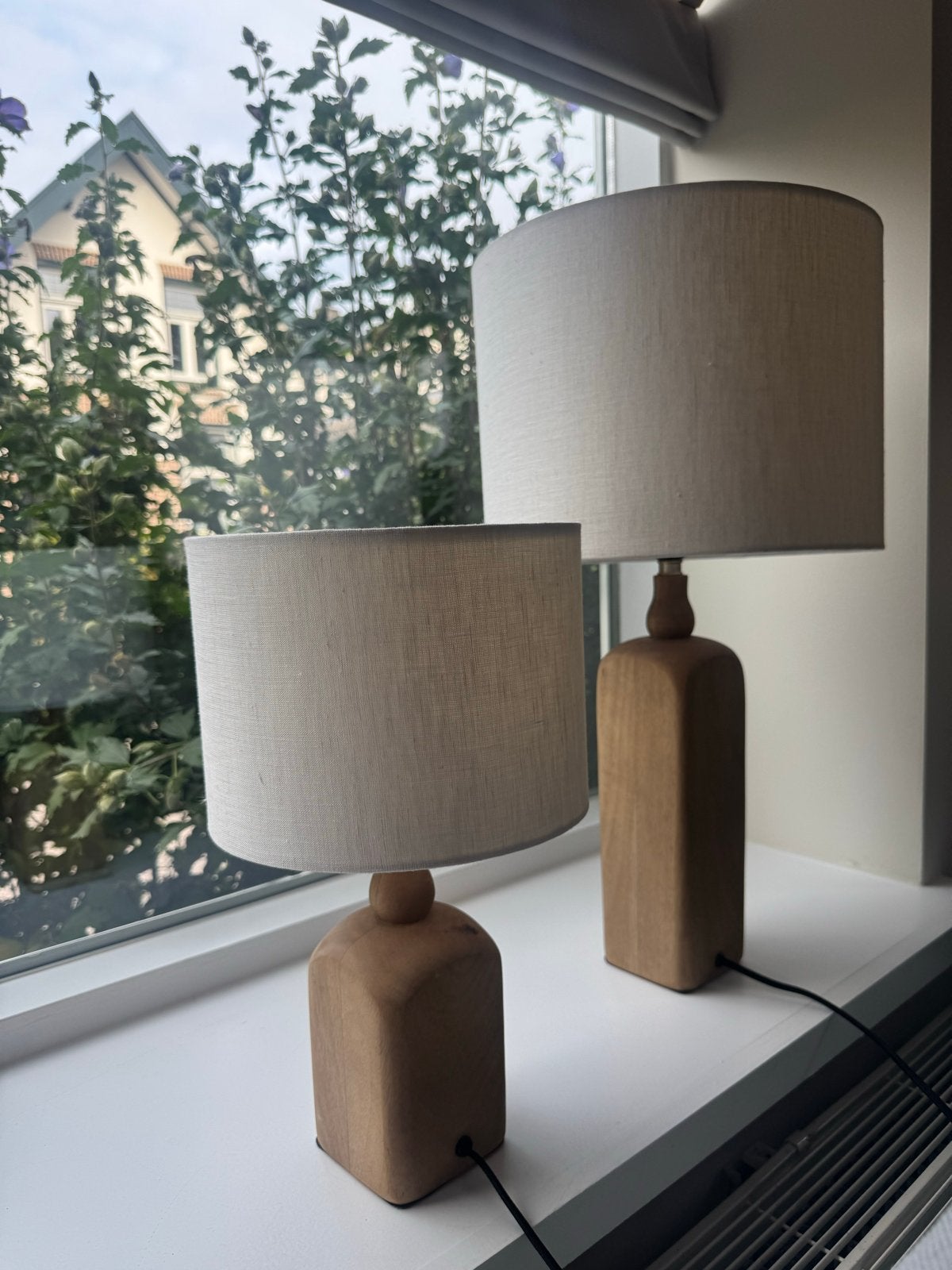 2 Zara Home lampjes - Houten tafellampen met linnen kap, Overige merken, Zo goed als nieuw, Met kap, Schemerlamp