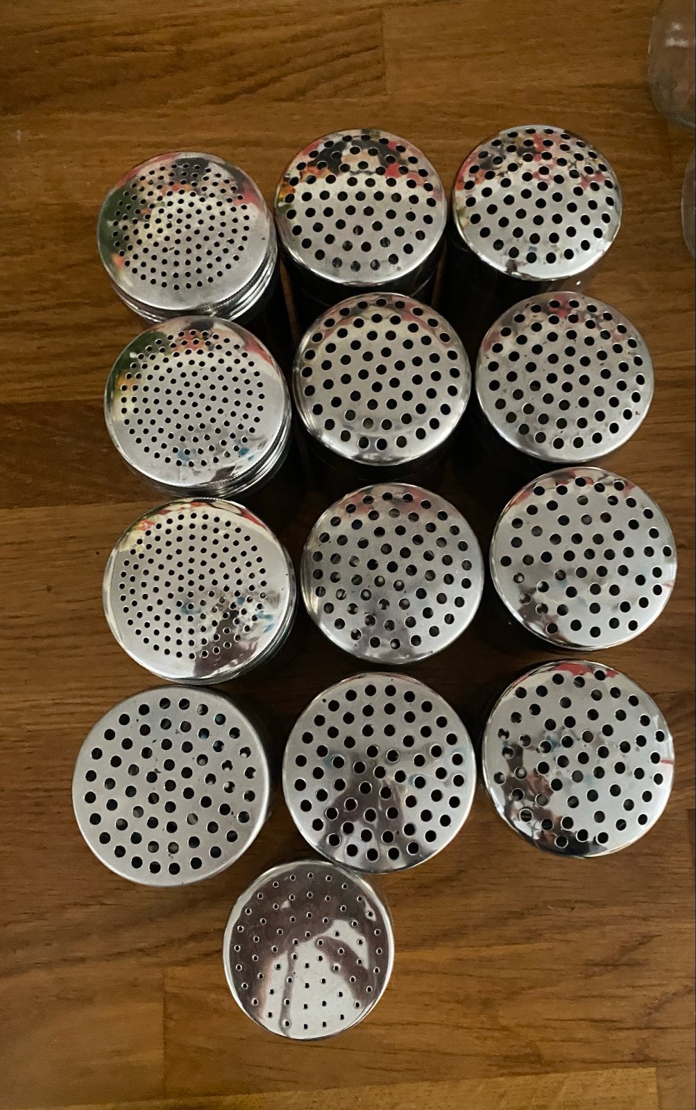 Set van 13 RVS strooiers - kruiden, cacao, poedersuiker, Zilver, Ophalen of Verzenden, Zo goed als nieuw, Voorraadpot