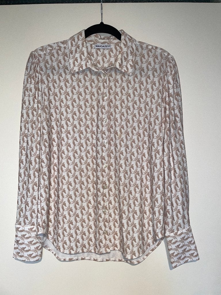 Maicazz dames wit beige travel stof overhemd blouse mt M, Maat 38/40 (M), Wit, Ophalen of Verzenden, Maicazz