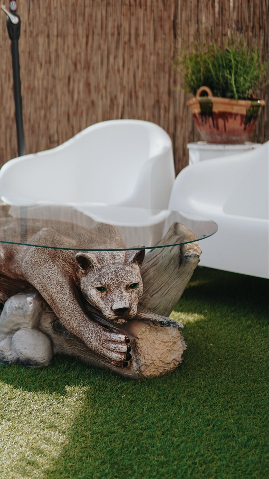 Vintage puma salontafel, glas en fiberglass, jaren 70, Ophalen, Gebruikt, 50 tot 100 cm, 100 tot 150 cm