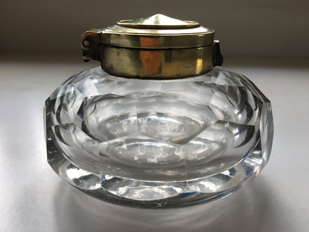 antieke glazen inktpot met scharnier deksel, Antiek en Kunst, Ophalen of Verzenden