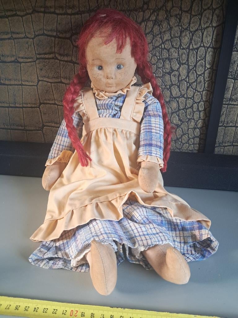 Vintage lappenpop met rood haar, Ophalen of Verzenden, Pop