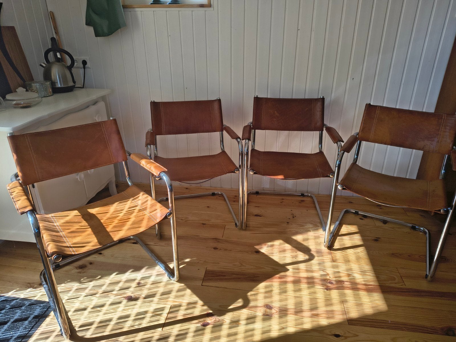 Set van 4 vintage Bauhaus- stoelen, serie S 34 leer/chroom, Ophalen