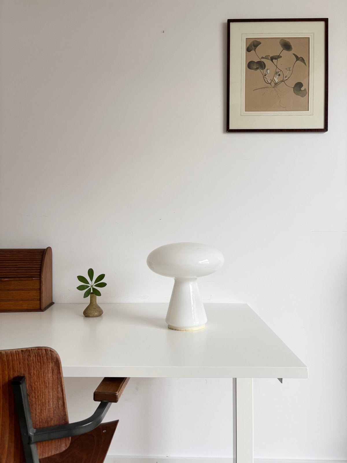 Prachtige vintage mushroom tafellamp, wit opaalglas 70s, Ophalen of Verzenden, Huis en Inrichting