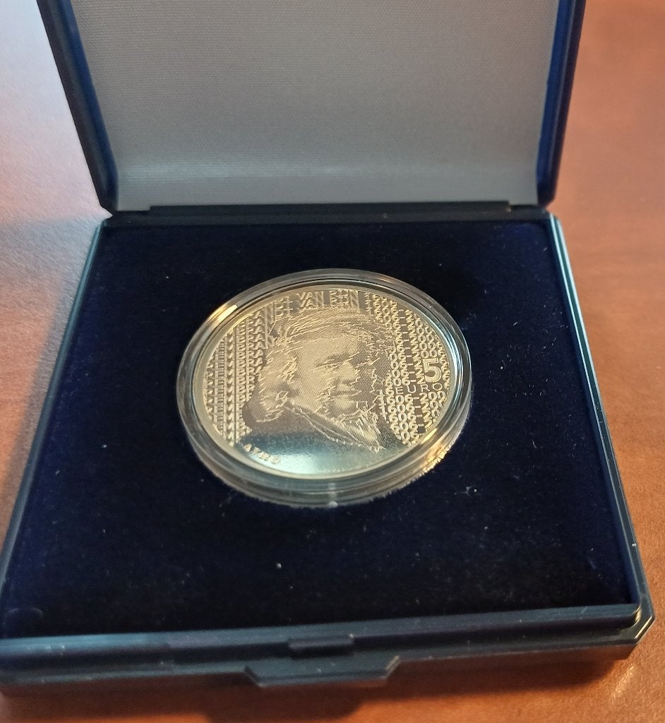 2006 zilveren Rembrandt vijfje proof in cassette, Postzegels en Munten, Munten | Nederland, Koningin Beatrix, Zilver, Euro's, Ophalen of Verzenden