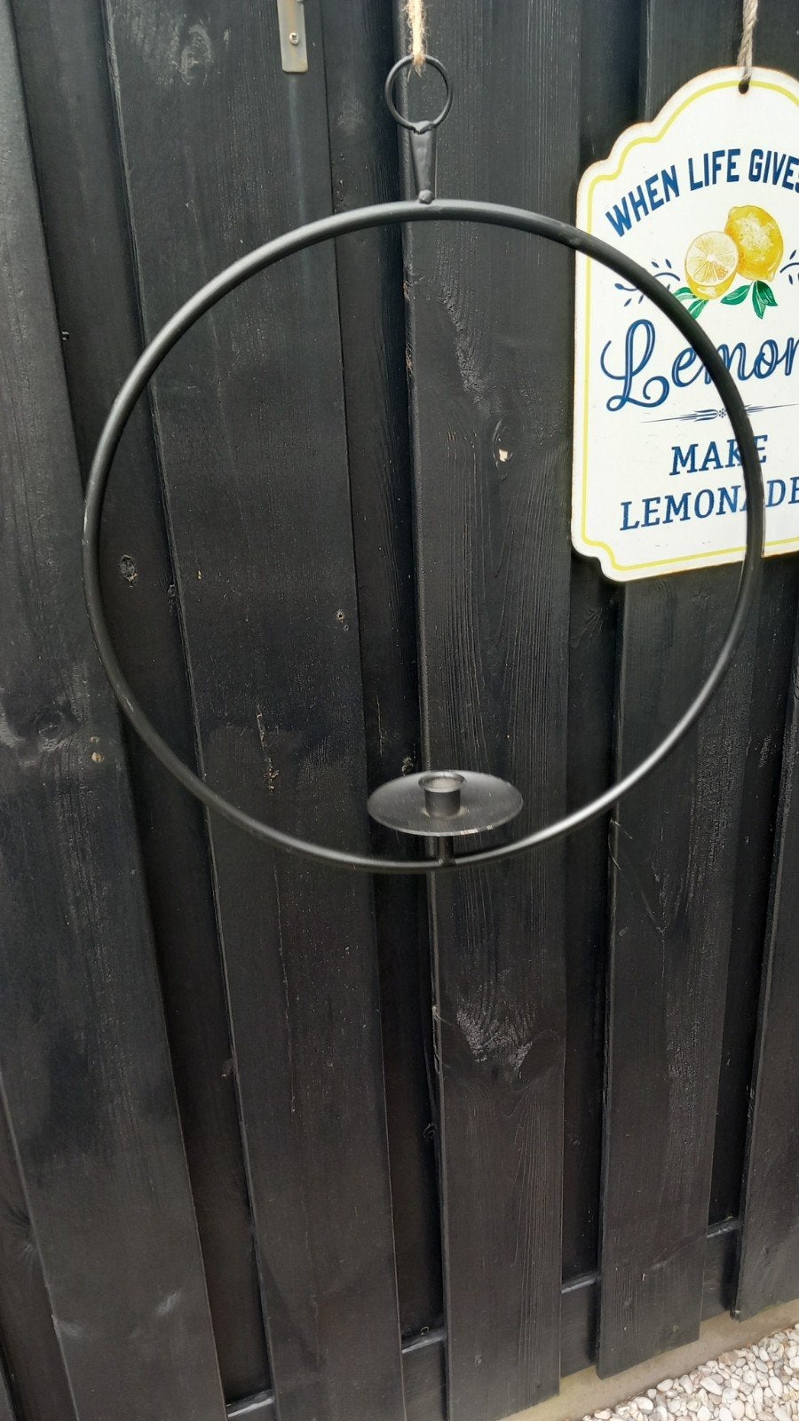 Metalen decoratie ring met kandelaar zwart, Ophalen of Verzenden, Zo goed als nieuw, Metaal, Kandelaar