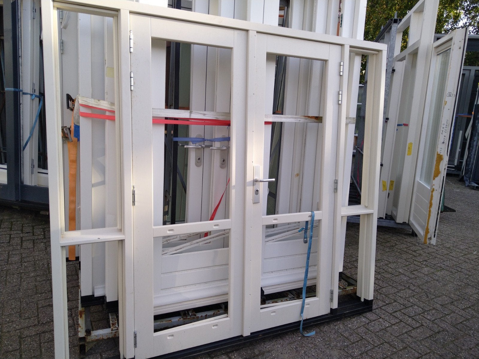kozijn met dubbele tuindeuren en zijlichten, 120 cm of meer, Nieuw, Ophalen of Verzenden, Buitendeur