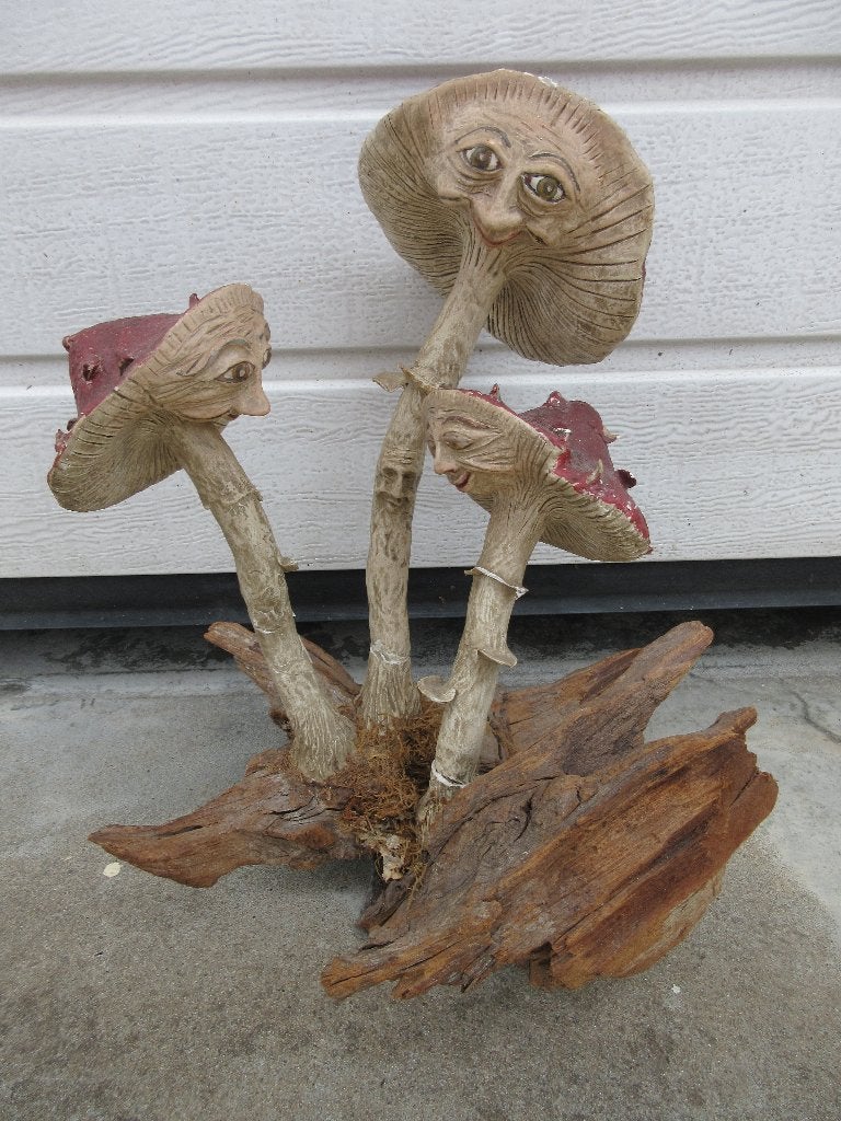 Handgemaakte paddenstoelen met een gezicht herfst decoratie, Ophalen of Verzenden, Gebruikt