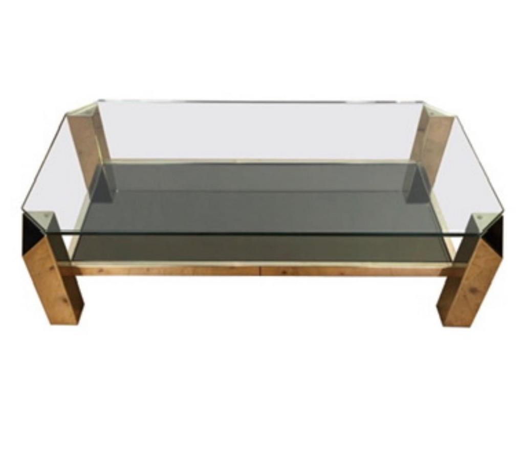 Vintage 1970s Belgo Chrom Salontafel verguld Goud, Antiek en Kunst, Antiek | Meubels | Tafels, Ophalen