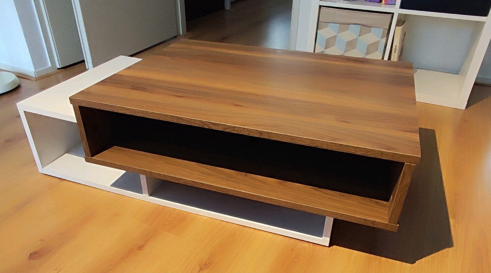 Salontafel walnoot/wit, Ophalen, Gebruikt, 100 tot 150 cm, 50 tot 100 cm