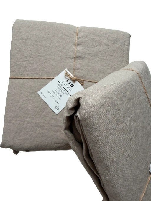 100% linnen dekbedovertrek 140x200 (set van 2) Naturel, Ademend, Eenpersoons, Beige, Nieuw